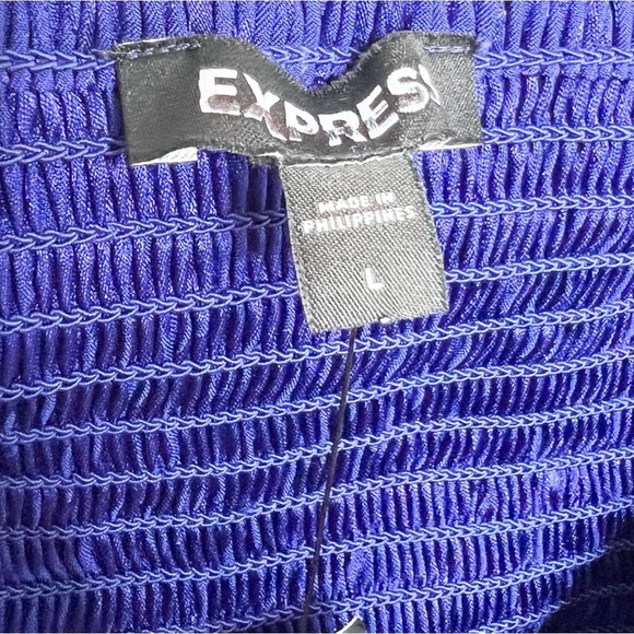 New with Tag Express Women's Royal Blue Satin Houndstooth Wide Sleeve Bodysuit - Picture 14 of 16